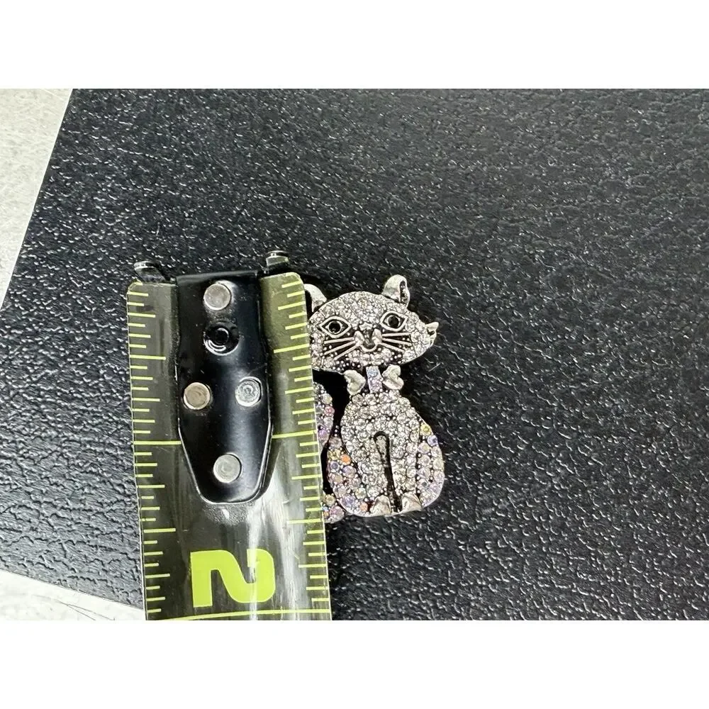 Vintage AURORA BOREALIS CRYSTAL & Rhinestone CAT BROOCH Kitty Pin